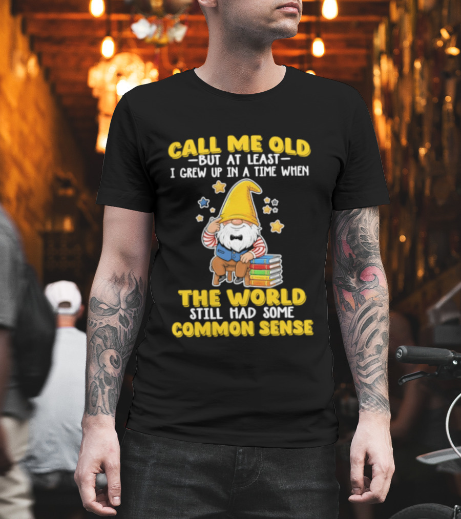 Call Me Old Gnome With Books And Stars Nostalgia For Common Sense T-Shirt