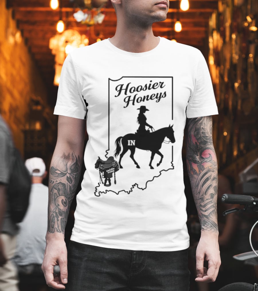 Hoosier Honeys Riding Silhouette With Saddle And Horse Inside Indiana T-Shirt