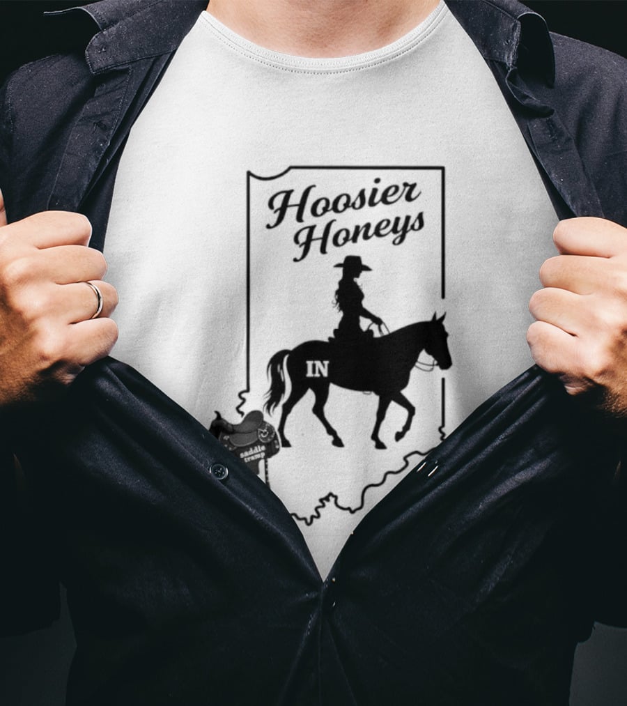 Hoosier Honeys Riding Silhouette With Saddle And Horse Inside Indiana T-Shirt