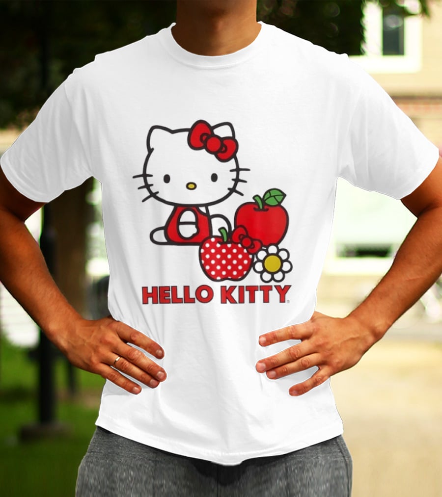 Hello Kitty Sanrio With Apples Strawberry And Flower T-Shirt