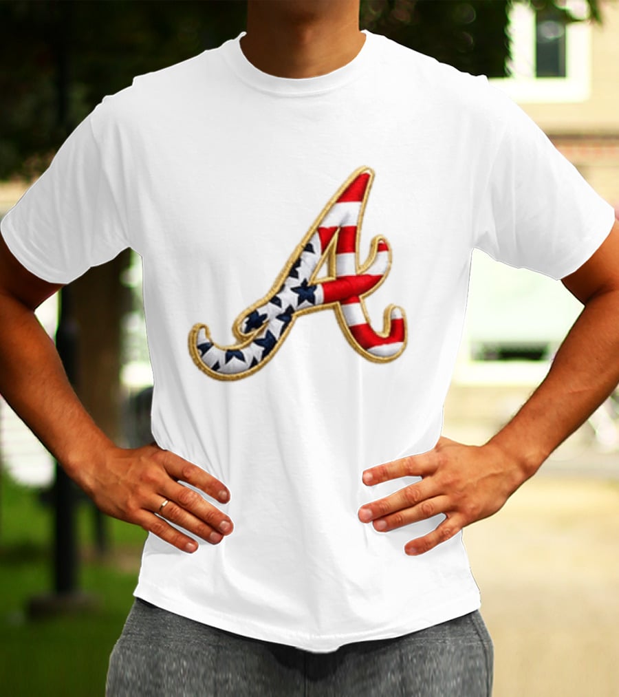 America 250th Anniversary Braves Hat Patriotic Letter A Stars And Stripes T-Shirt