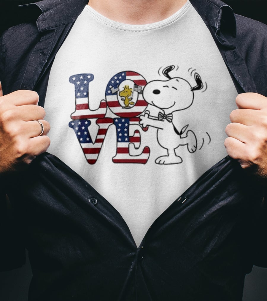 Peanuts Snoopy Love One Nation Under God American Flag 250 Years T-Shirt