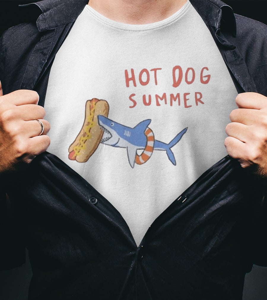 Hot Dog Summer Shark With Life Preserver And Snack T-Shirt
