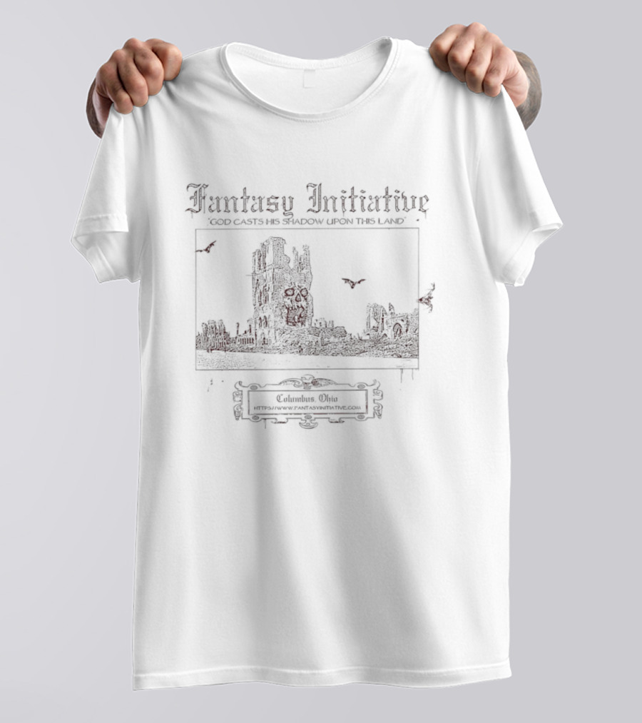 Fantasy Initiative God Casts His Shadow Upon This Land Ravens Gothic Castle Scene T-Shirt