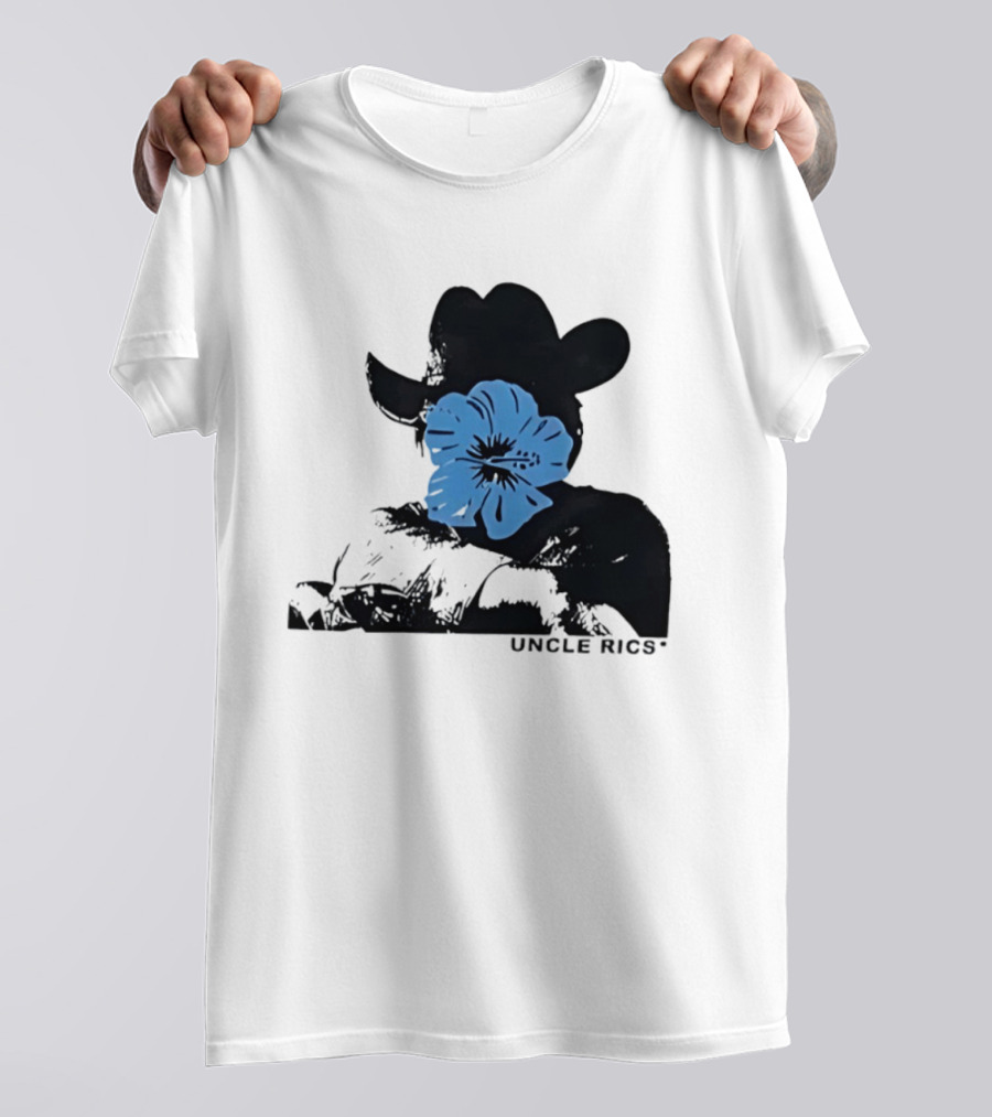 Andy Warhol Uncle Rics Blue Flower Cowboy Hat T-Shirt