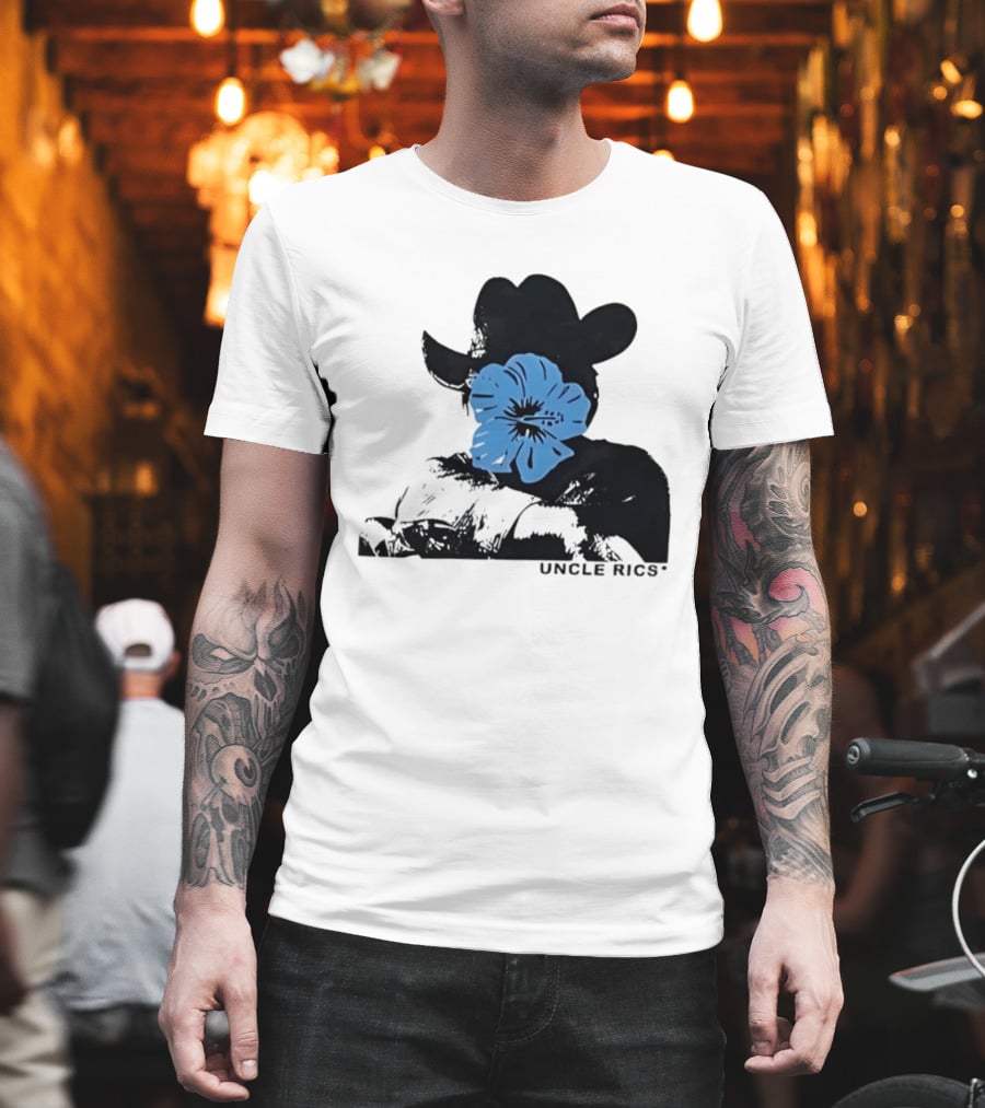 Andy Warhol Uncle Rics Blue Flower Cowboy Hat T-Shirt