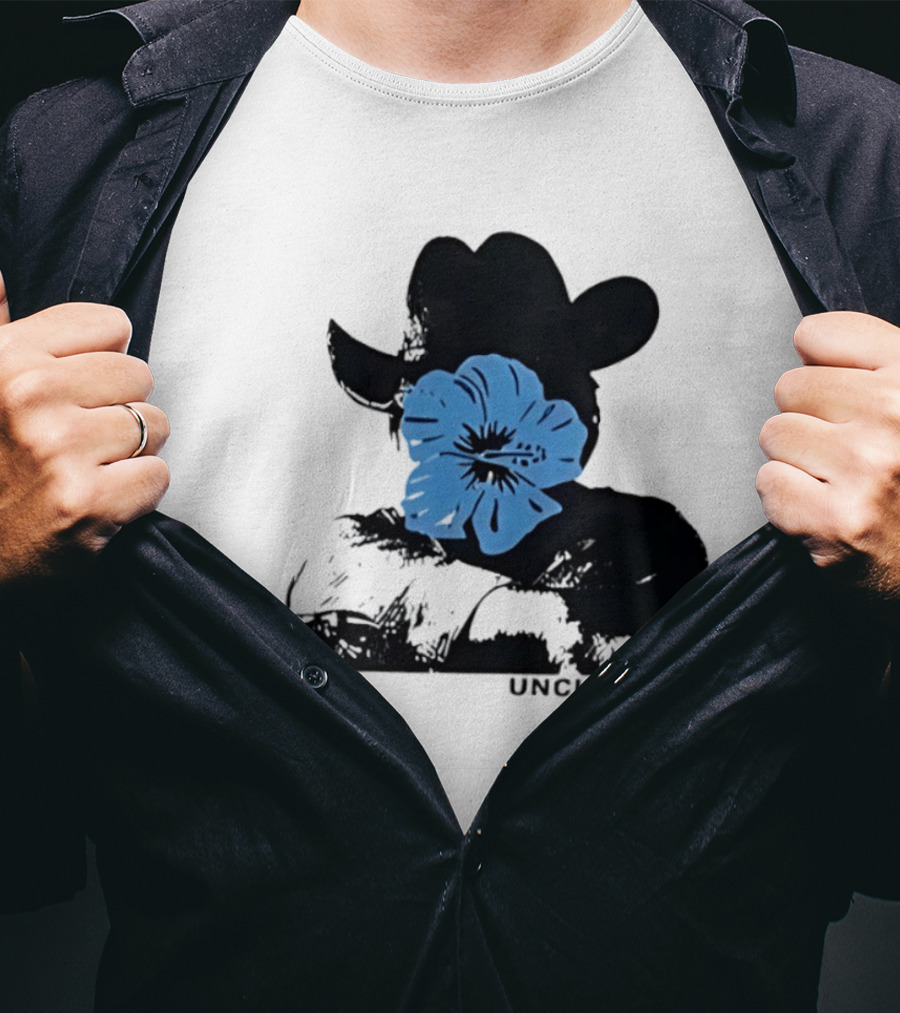 Andy Warhol Uncle Rics Blue Flower Cowboy Hat T-Shirt