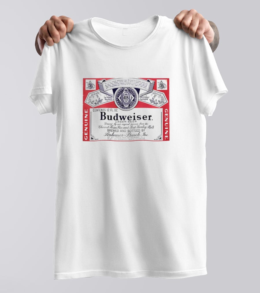 Budweiser Lager Beer Vintage Label Genuine Brew 12 FL OZ Anheuser Busch T-Shirt
