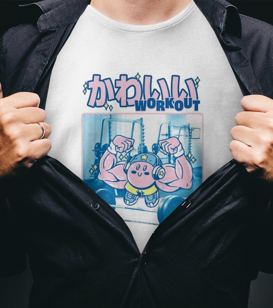 Kawaii Workout Kirby Barbell Gym Motivation T-Shirt