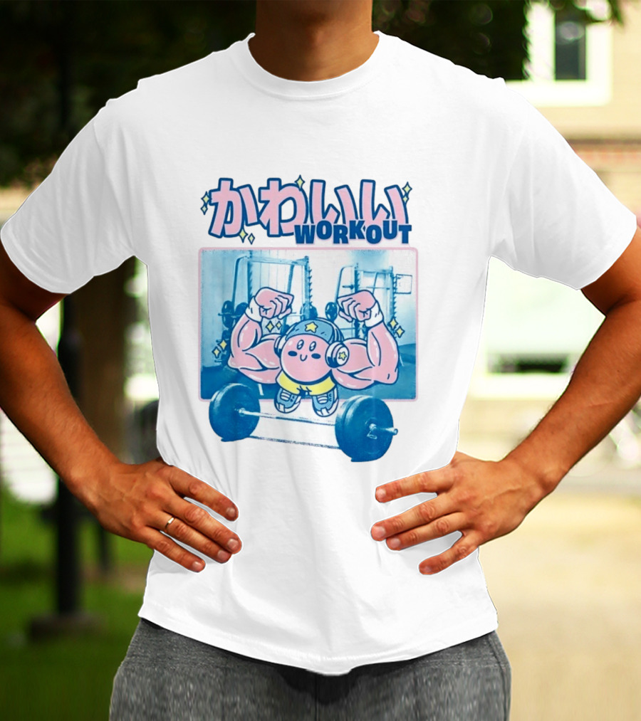 Kawaii Workout Kirby Barbell Gym Motivation T-Shirt
