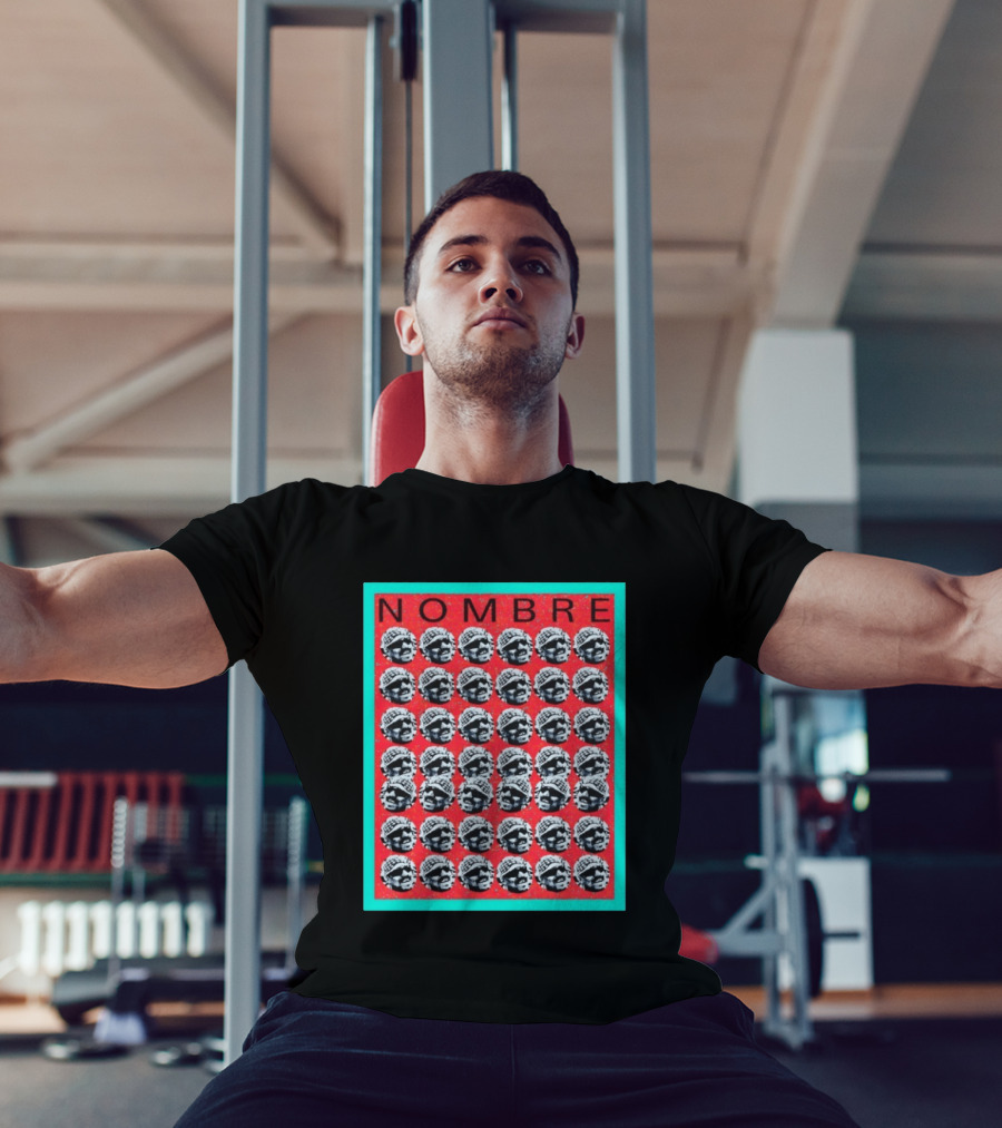 NOMBRE Repeating Pattern Red Teal T-Shirt