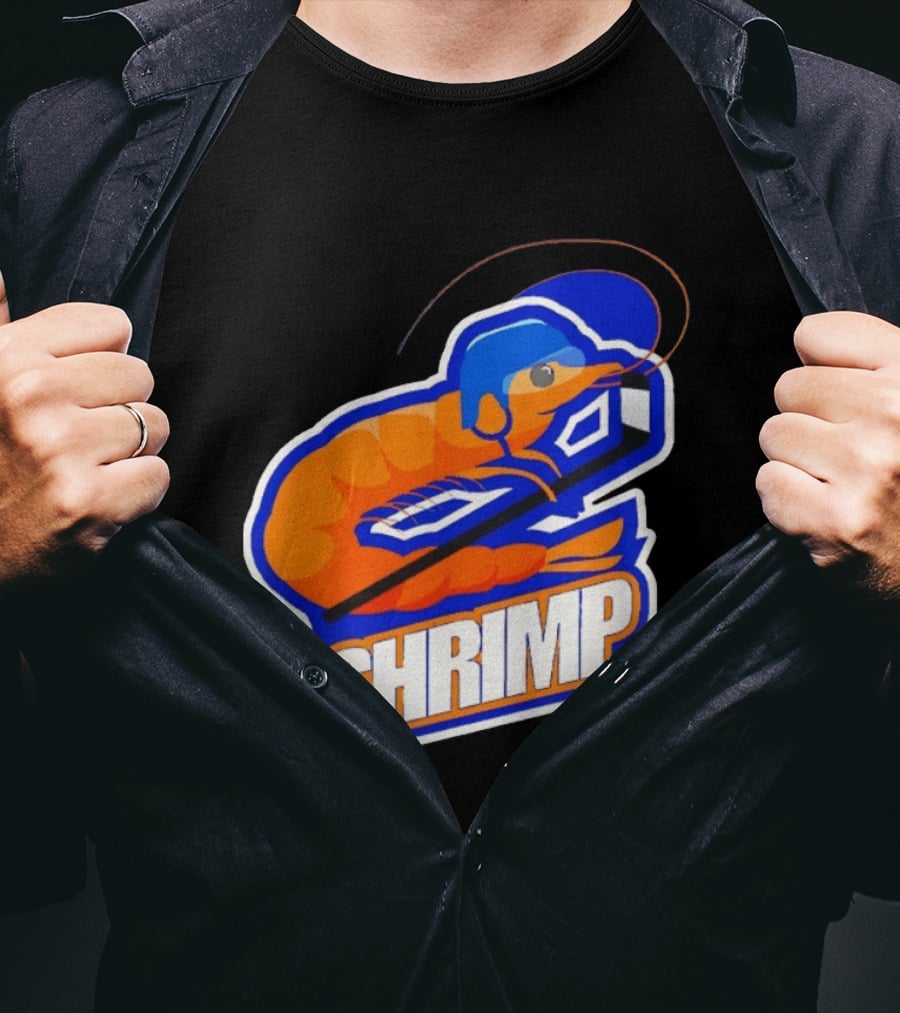 San Jose Shrimp Hockey Team Logo With Hockey Stick And Helmet T-Shirt