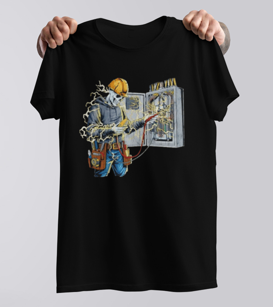 Skeleton Electrician Hard Hat Voltage Sparks T-Shirt