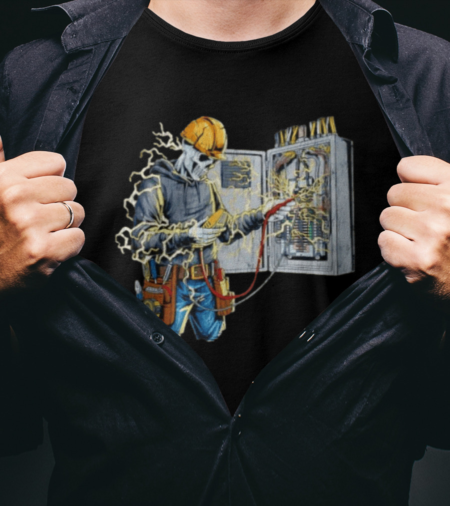 Skeleton Electrician Hard Hat Voltage Sparks T-Shirt