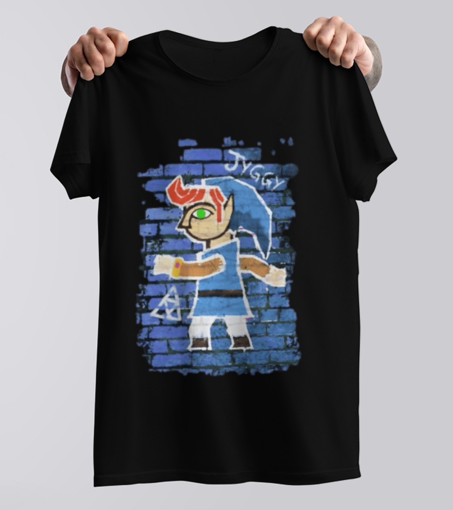 Jyggy ALBJ Character With Triforce On Blue Brick T-Shirt