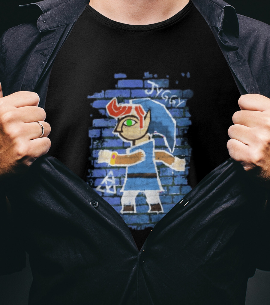 Jyggy ALBJ Character With Triforce On Blue Brick T-Shirt