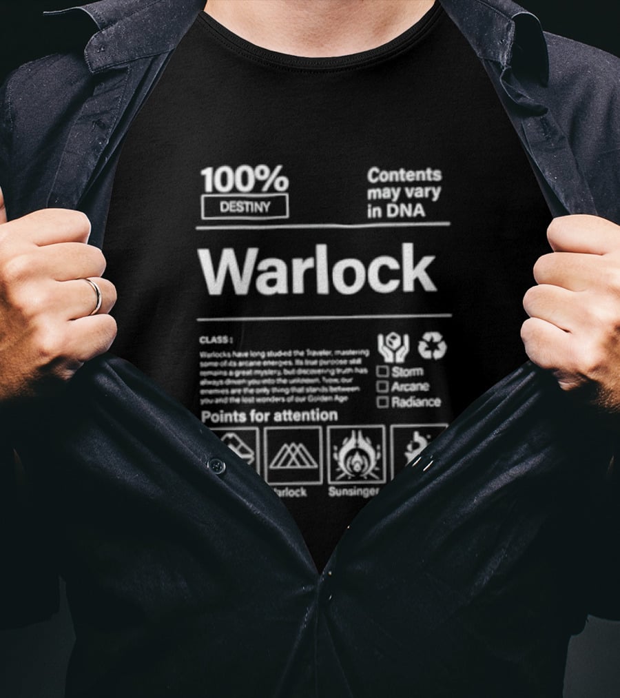 100% Destiny Warlock Contents May Vary In DNA Points For Attention Classic Solar Void Arc T-Shirt