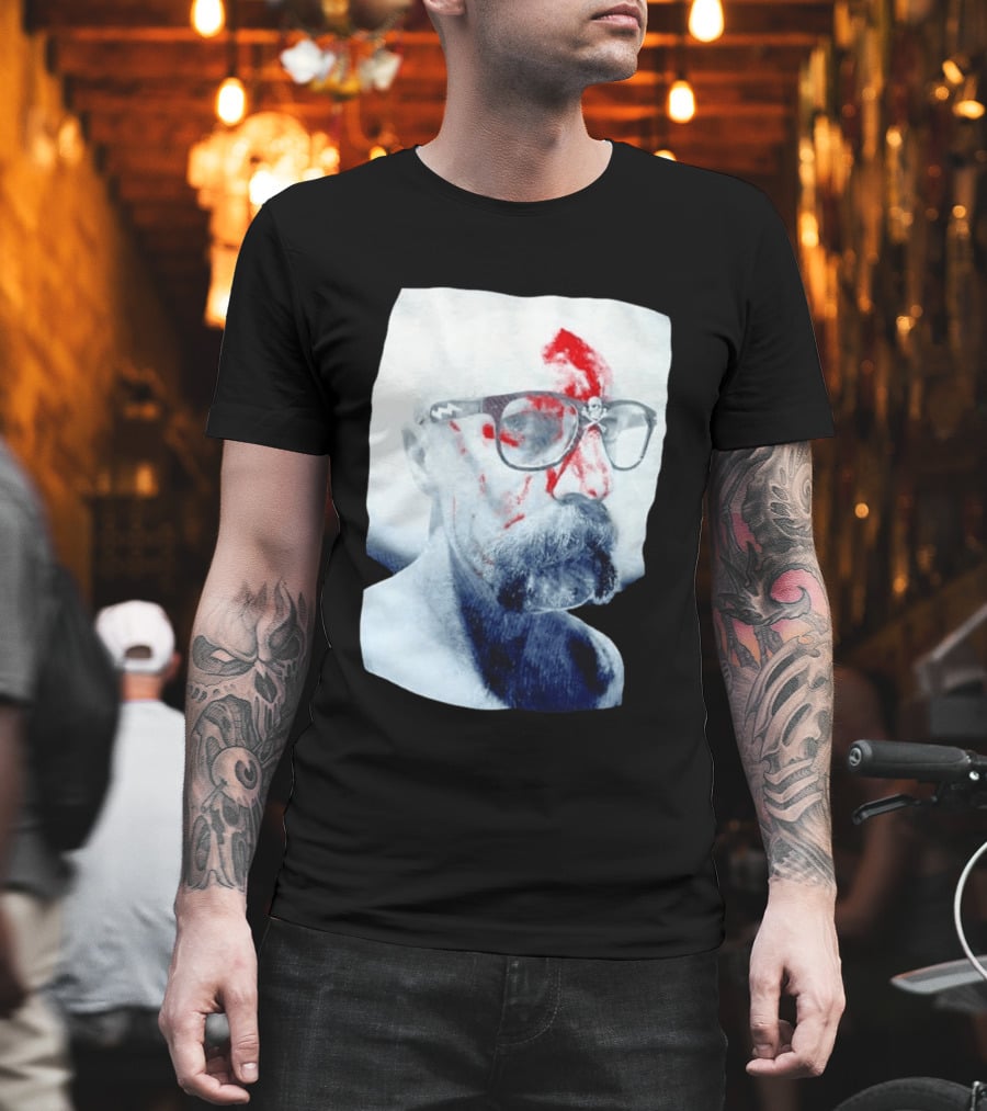 Bald Man With Bloody Beard And Skull Glasses T-Shirt