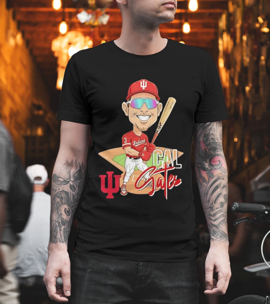 Cal Gates Indiana Hoosiers Baseball Caricature With Indiana University T-Shirt
