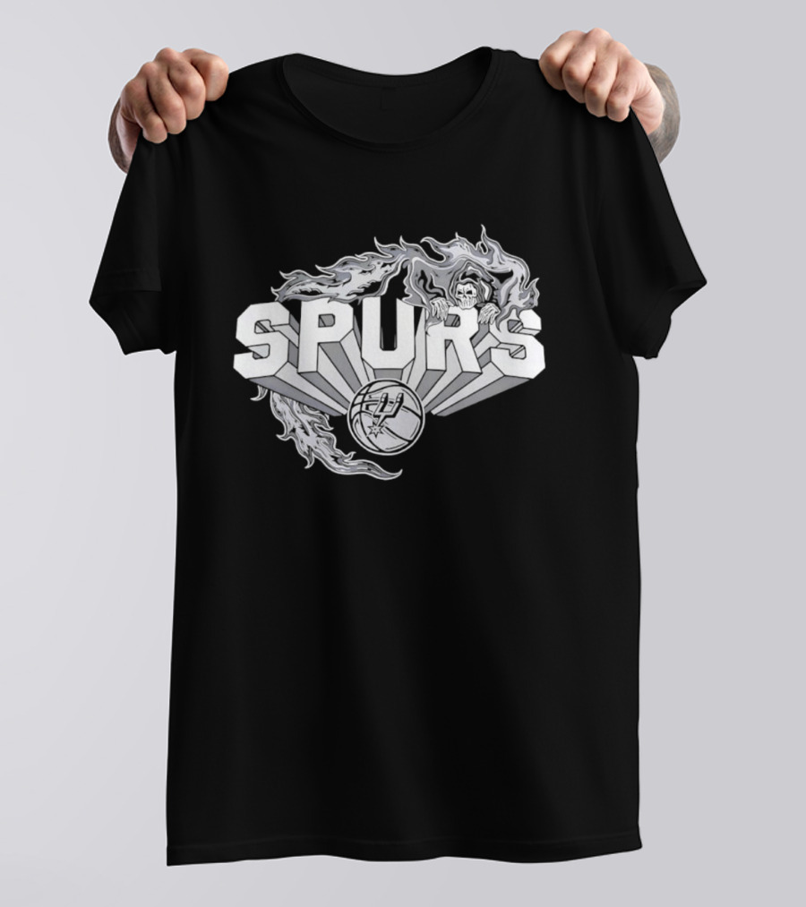 San Antonio Spurs Flaming Skull Grim Reaper NBA Basketball T-Shirt