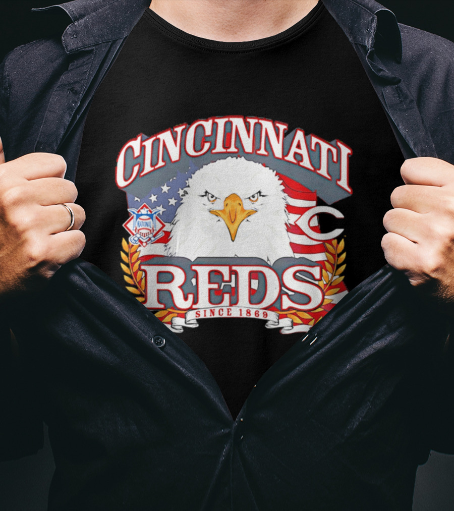 Cincinnati Reds National League Eagle American Flag Since 1869 T-Shirt
