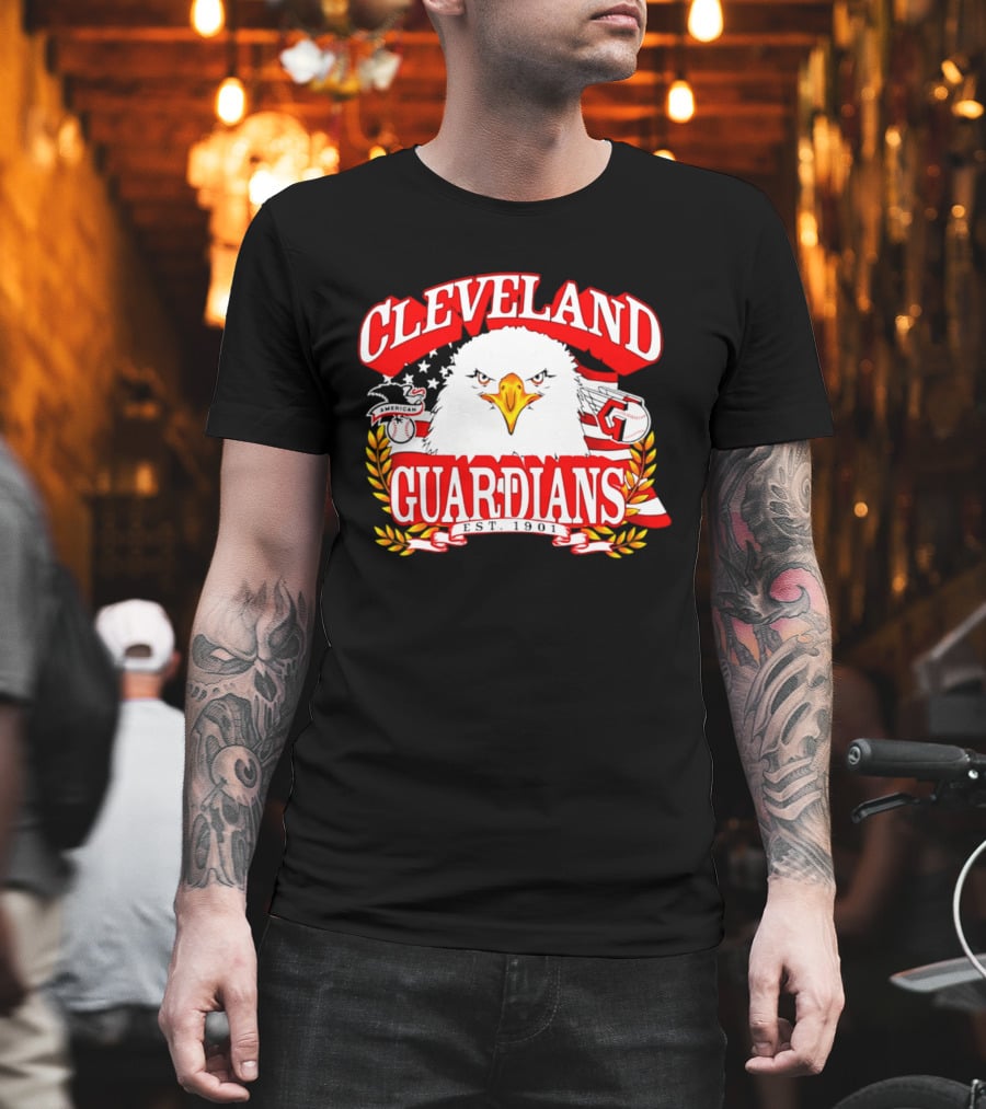 Cleveland Guardians Eagle And Baseball Stars Celebrating America's 250th Anniversary T-Shirt