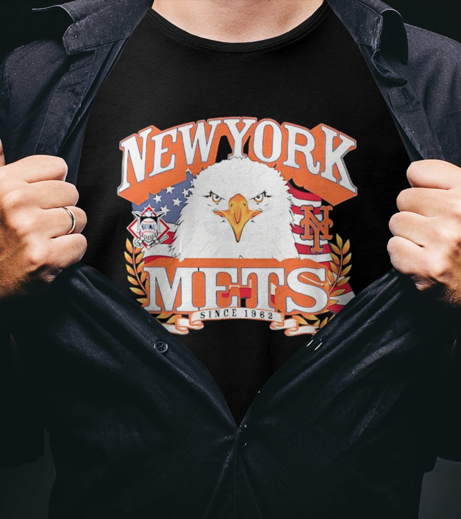 New York Mets Americana Eagle Celebrating National League And Stars Stripes T-Shirt