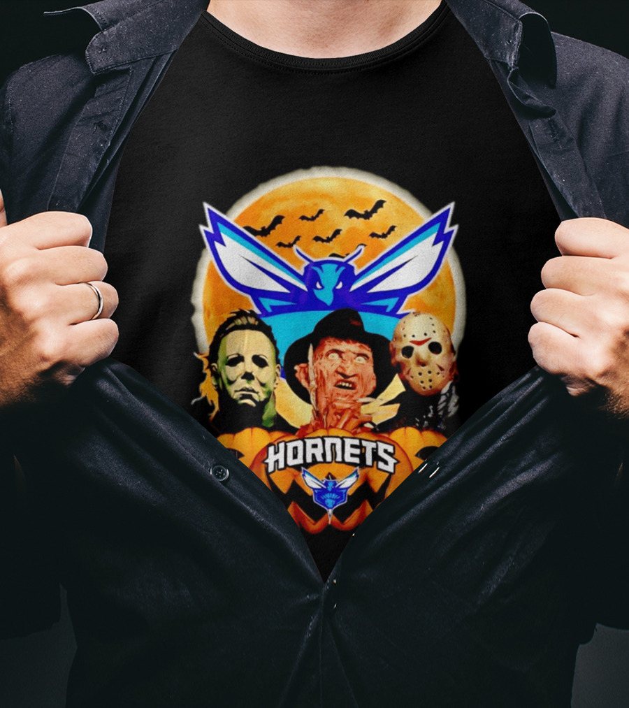 Halloween Horror Characters Freddy Jason Michael Myers Charlotte Hornets T-Shirt