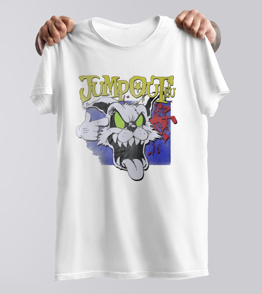 Jumpouteu Pop Culture Cat Creature Teeth Tongue Glove Eyes T-Shirt