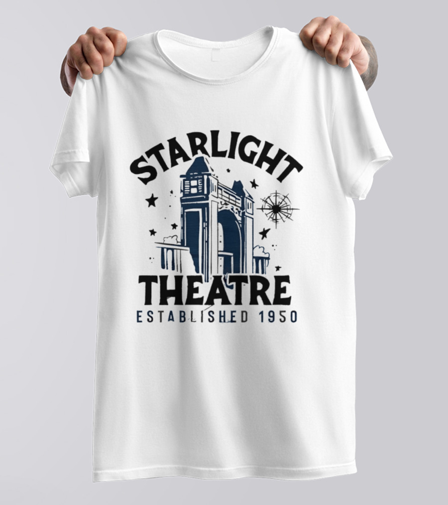 Starlight Theatre Established 1950 Vintage Architectural Landmark With Stars And Tower Scene T-Shirt