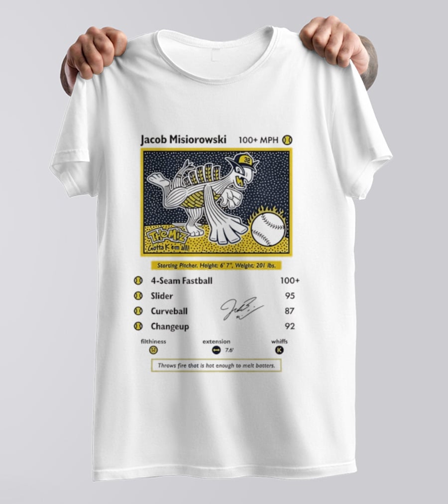 Jacob Misiorowski Milwaukee Brewers The Miz 100+ MPH Fastball Card T-Shirt