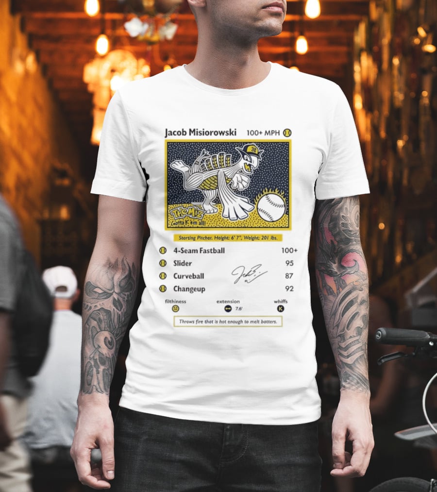 Jacob Misiorowski Milwaukee Brewers The Miz 100+ MPH Fastball Card T-Shirt