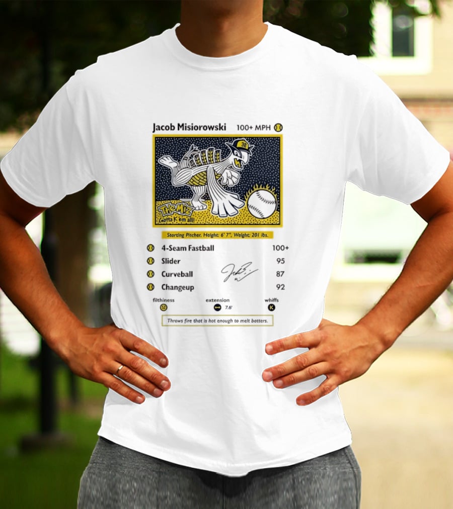 Jacob Misiorowski Milwaukee Brewers The Miz 100+ MPH Fastball Card T-Shirt
