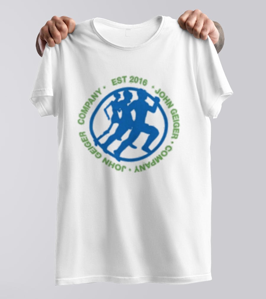 John Geiger Company Est 2016 Blue Running Figures T-Shirt