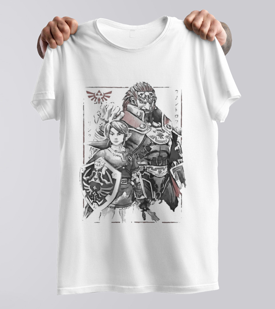 Legend Of Zelda Link Ganondorf Japanese Sumi Art Hyrule Crest T-Shirt