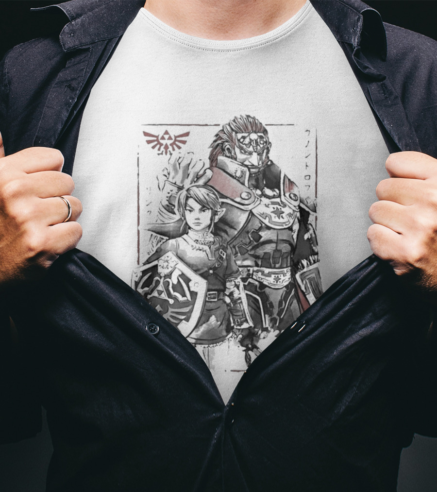 Legend Of Zelda Link Ganondorf Japanese Sumi Art Hyrule Crest T-Shirt