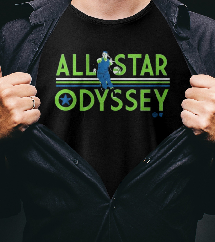All Star Odyssey Basketball Player With Blue And Green Star T-Shirt