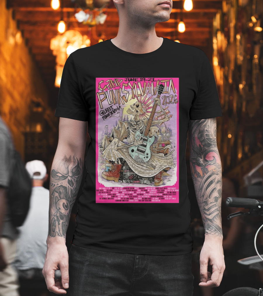 Camp Punksylvania Gilbert Pennsylvania June 19 21 2026 Skeleton Guitar T-Shirt