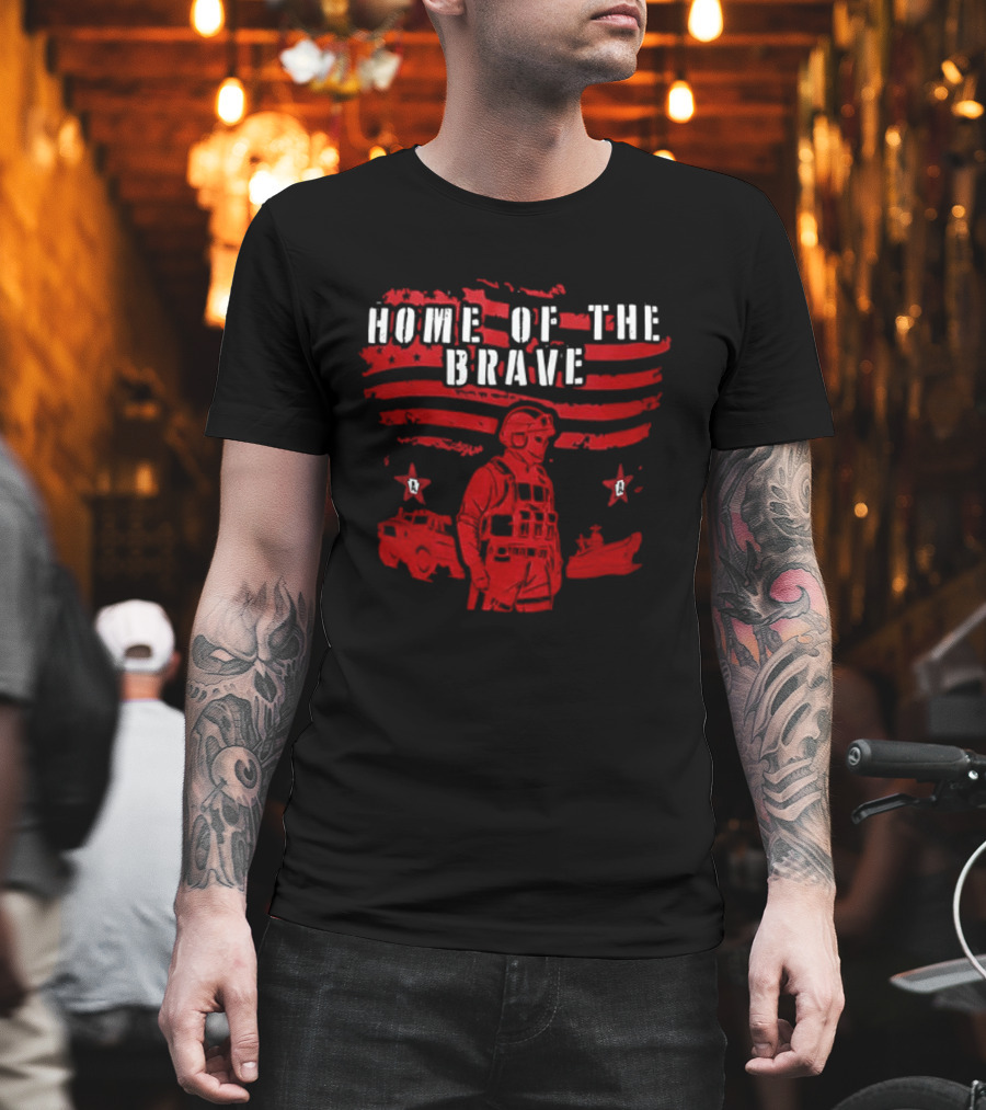 Home Of The Brave Soldier With Stars And Stripes T-Shirt