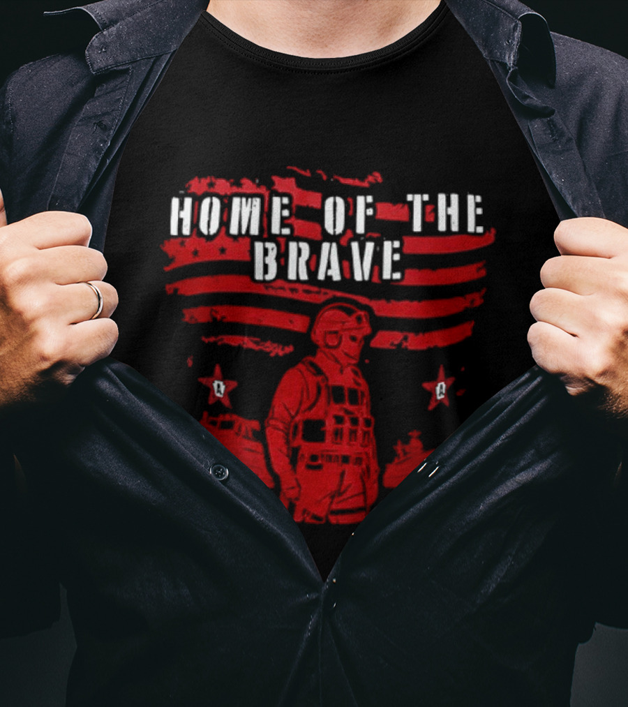 Home Of The Brave Soldier With Stars And Stripes T-Shirt