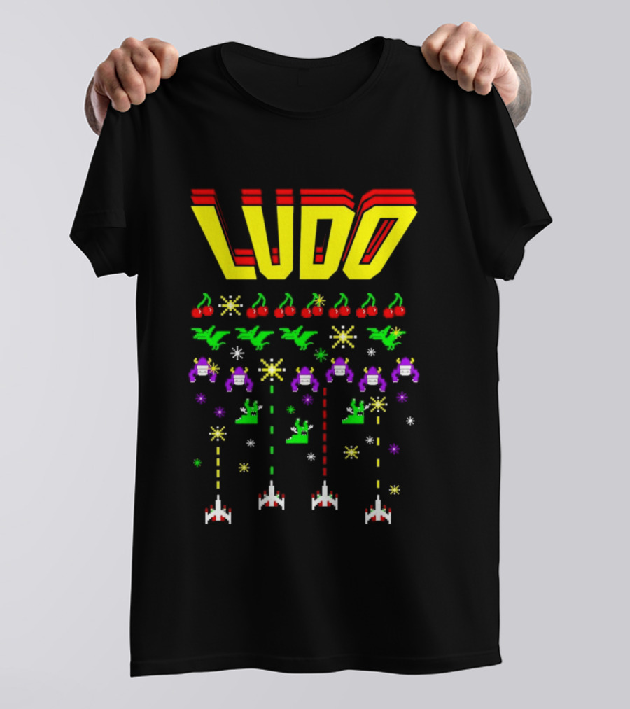 Ludo Arcade Halludoween 2026 Retro Gaming Cherries Spaceships T-Shirt