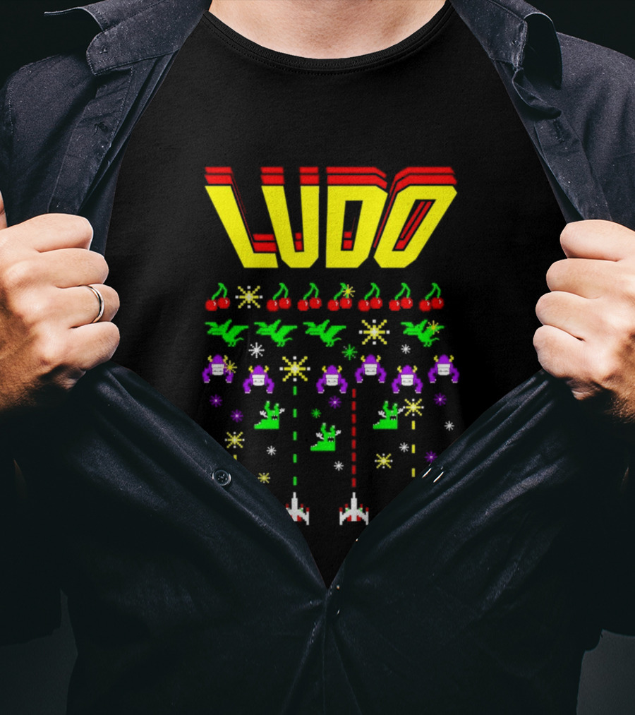 Ludo Arcade Halludoween 2026 Retro Gaming Cherries Spaceships T-Shirt