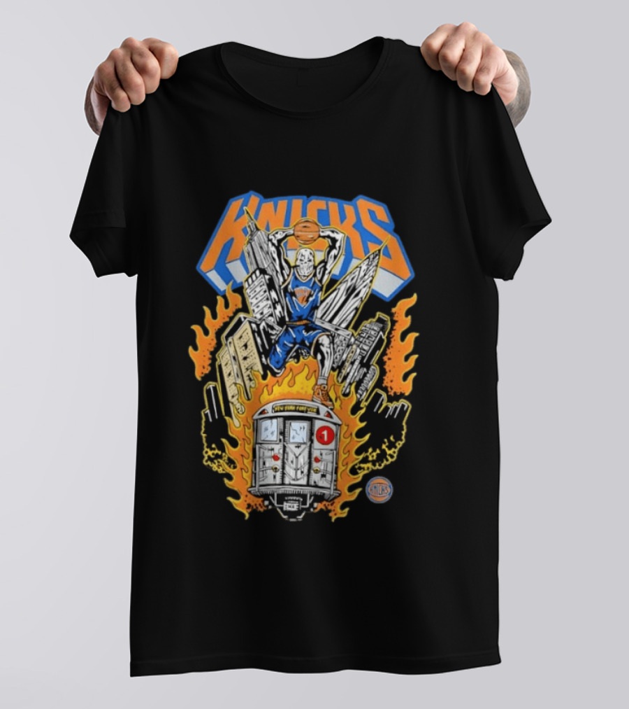 New York Knicks NBA Empire State Building Chrysler Building New York City Subway Basketball T-Shirt