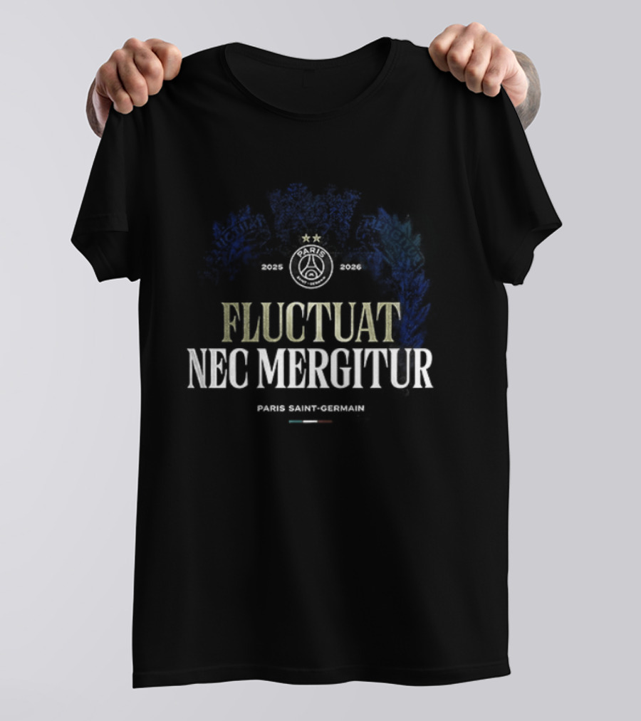 Paris Saint Germain 2025 2026 Fluctuat Nec Mergitur Badge Blue Brushstroke T-Shirt