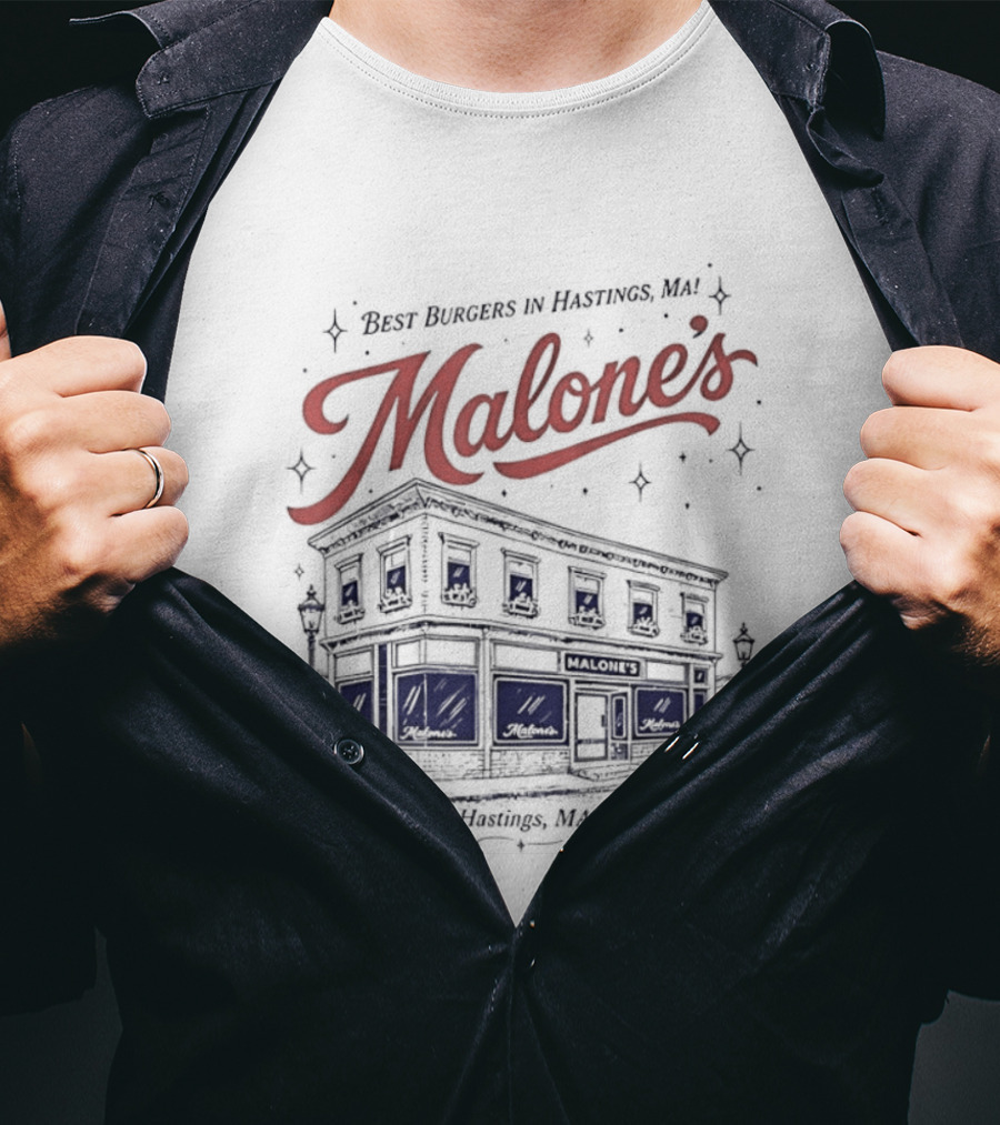 Malones Best Burgers In Hastings MA Retro Building T-Shirt