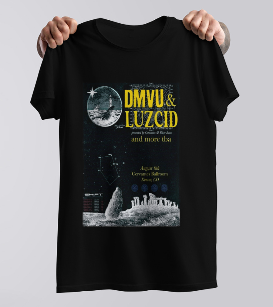DMVU LUZCID August 6th Cervantes Ballroom Denver CO Lunar Lighthouse Constellation T-Shirt