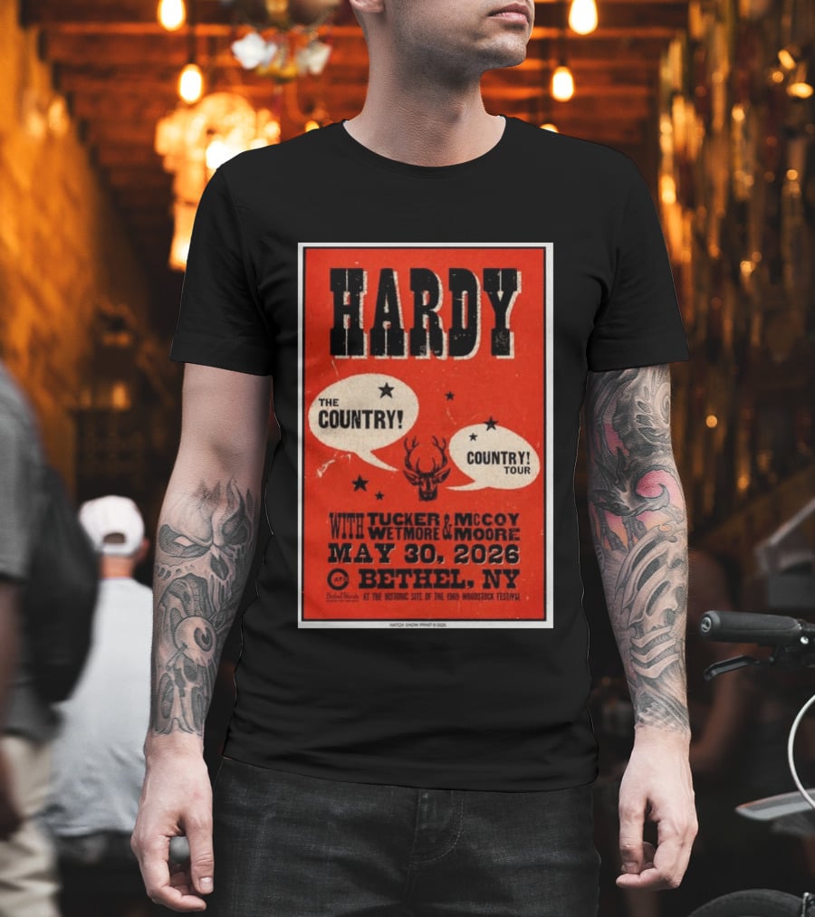 HARDY Country Tour Bethel NY May 30 2026 Woodstock Festival Tucker McCoy Wetmore Moore T-Shirt
