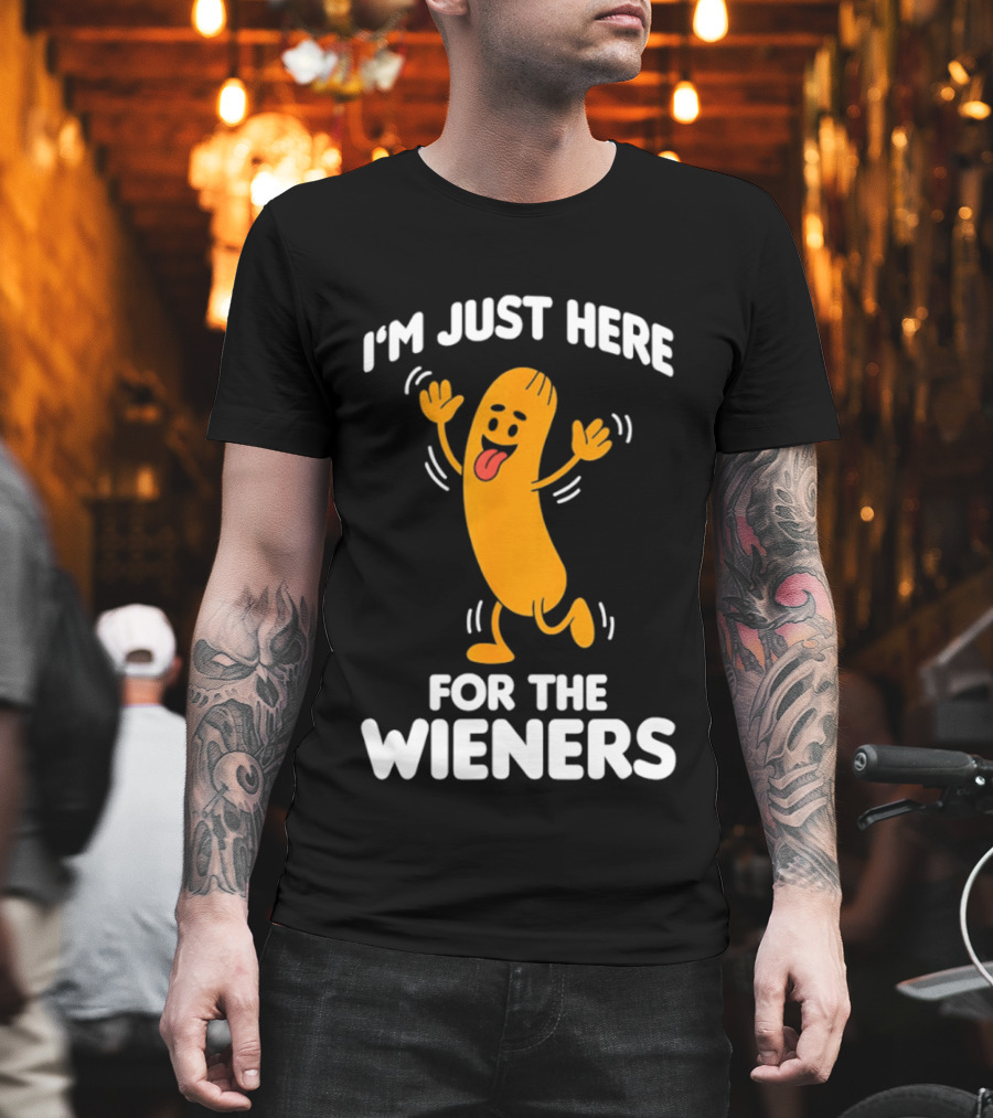 I'm Just Here For The Wieners Funny Sausage Cartoon T-Shirt