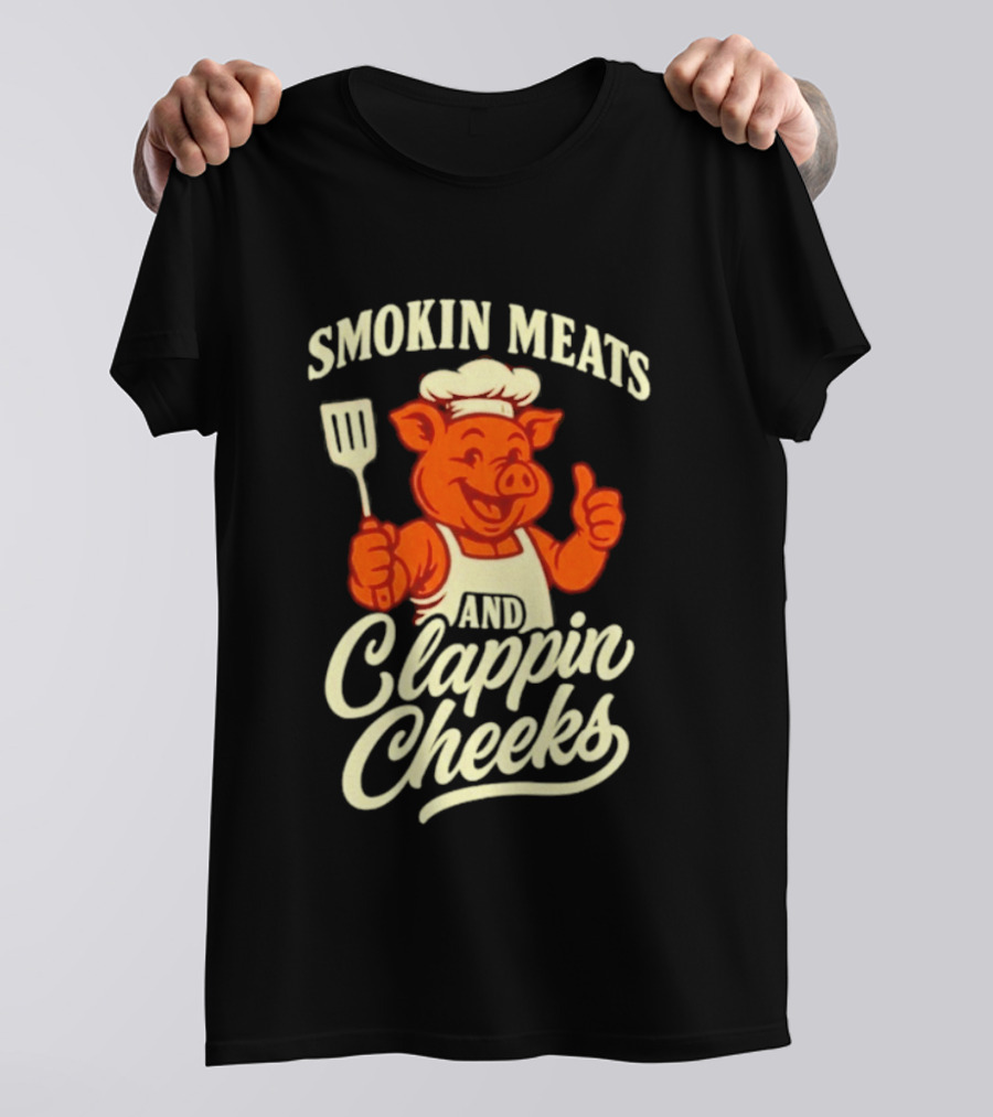 Smokin Meats And Clappin Cheeks Pig Chef Thumbs Up BBQ T-Shirt
