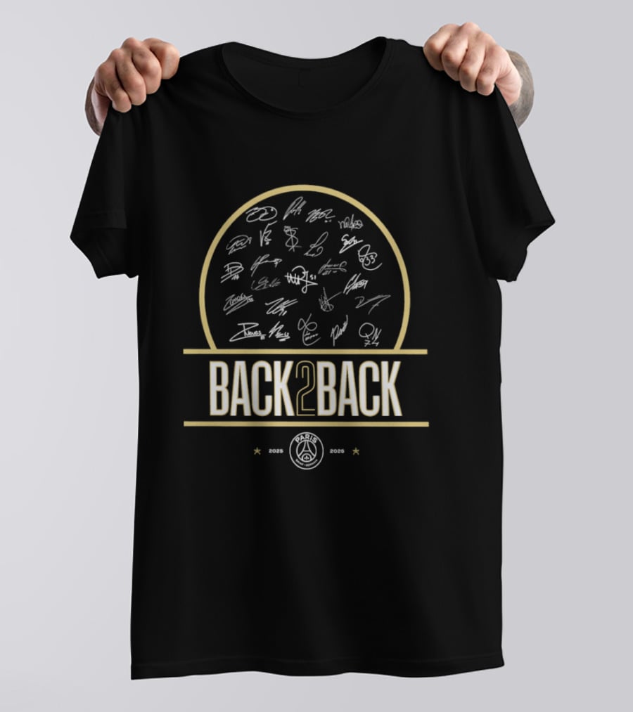 Paris Saint Germain Back 2 Back 2025 2026 Mbappe 7 Hakimi 2 Zaire Emery 33 Vitinha 28 Signatures T-Shirt